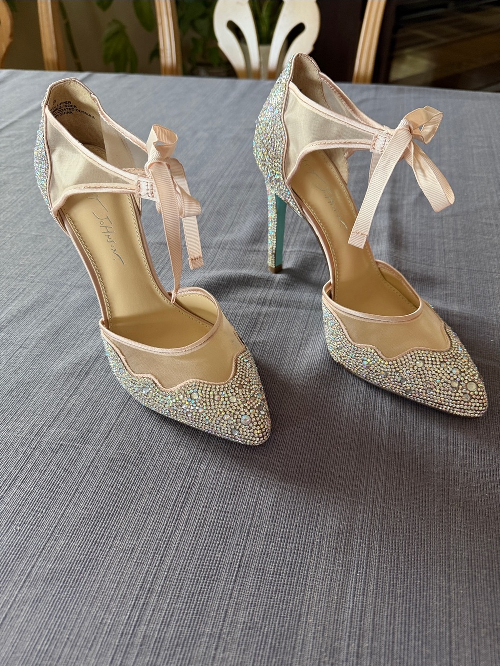Betsey Johnson Blush Pink Crystal Scalloped Pointed-Toe Heels